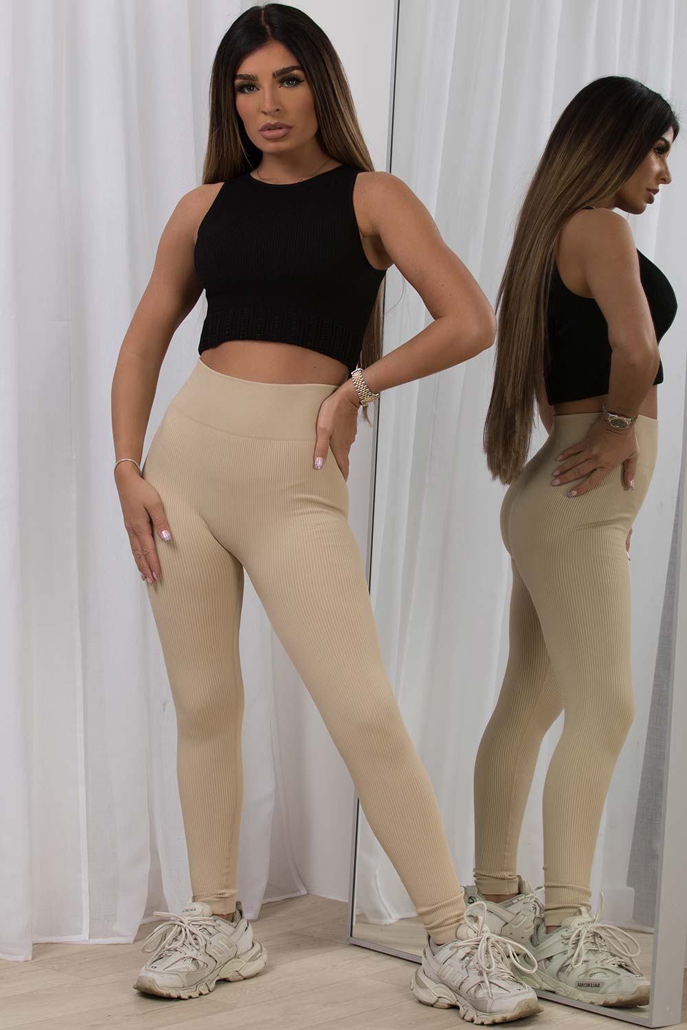 beige ribbed leggings gymwear