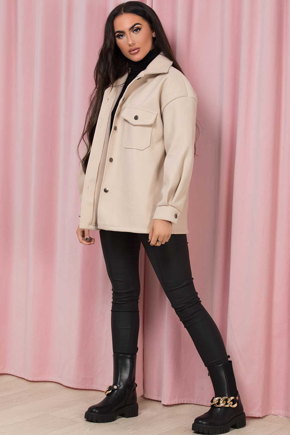 womens oversized beige shacket