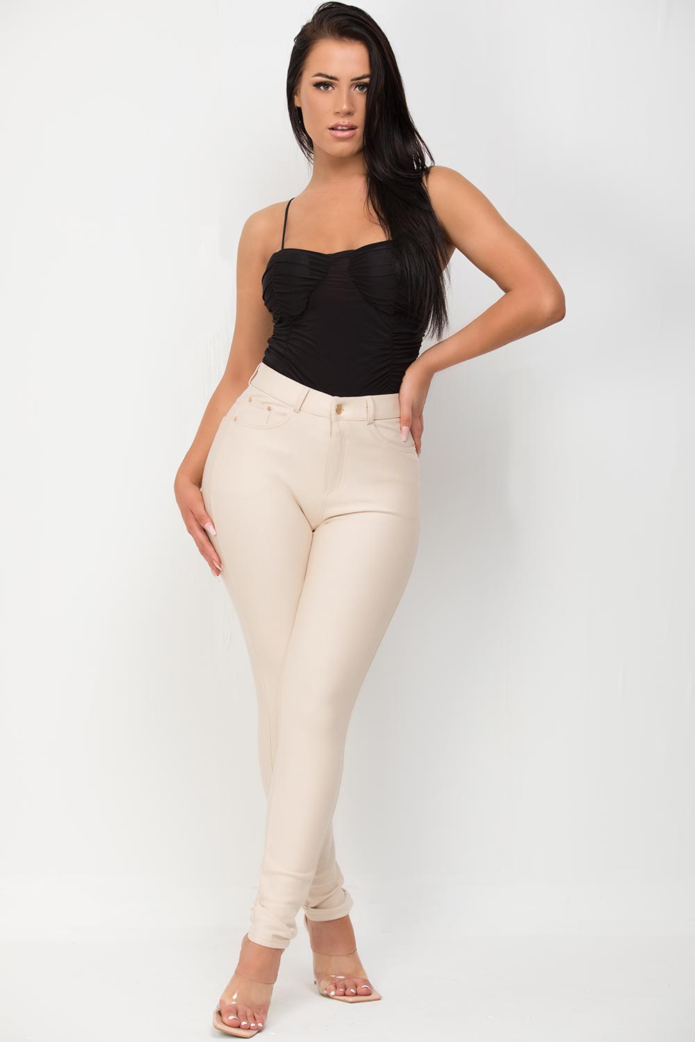 womens beige skinny trousers