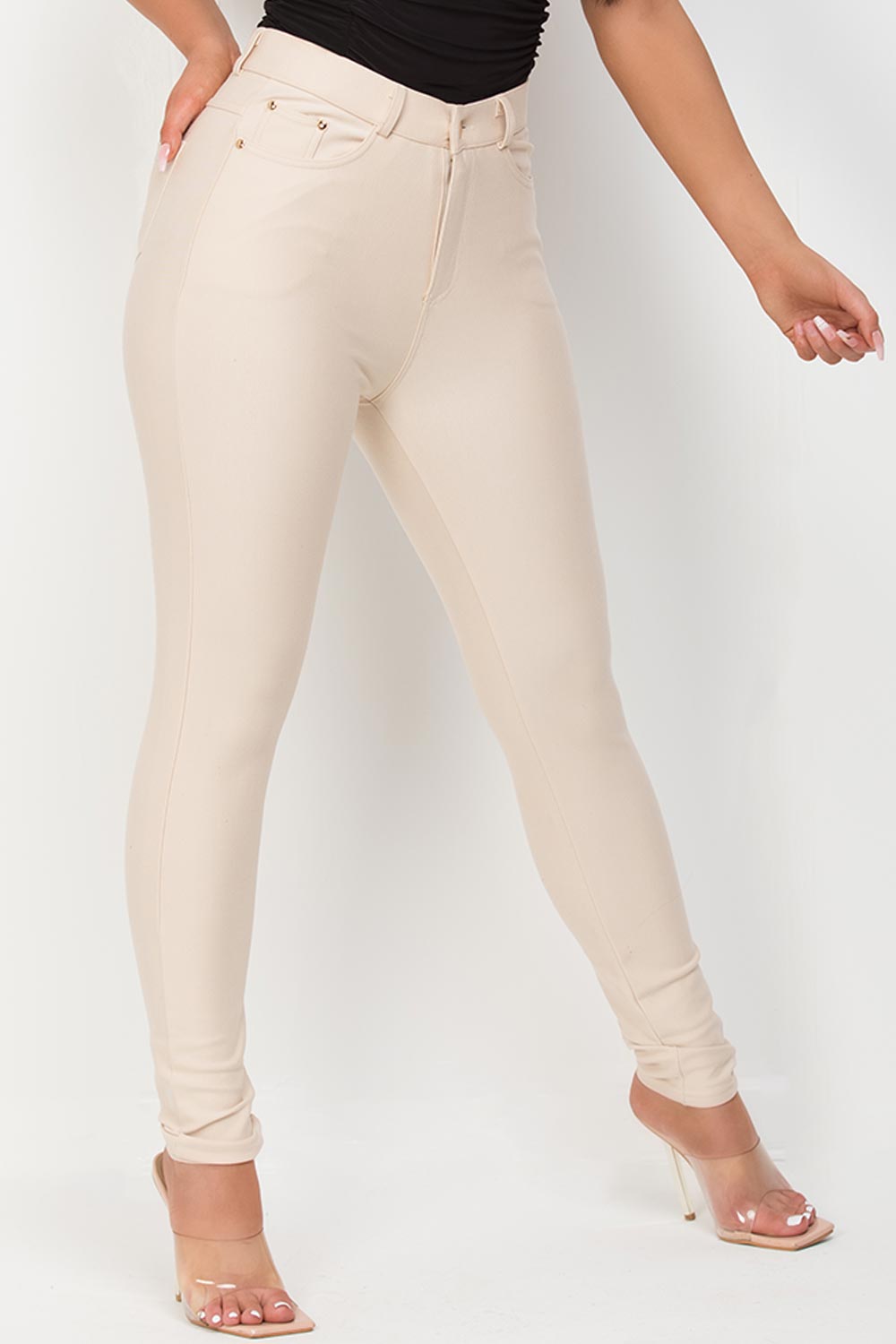 beige skinny trousers womens
