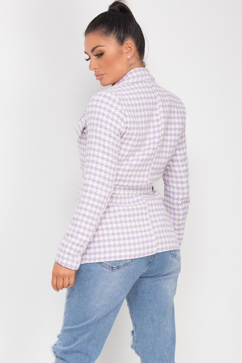 lilac hounds tooth tweed blazer womens