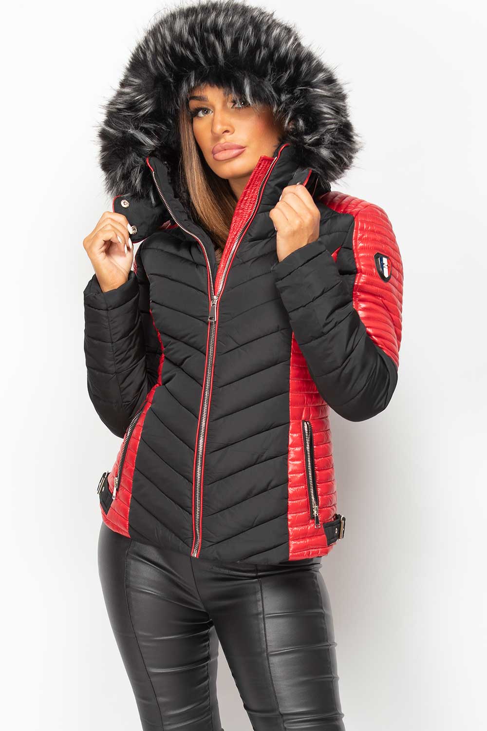 faux fur hooded puffer coat womens