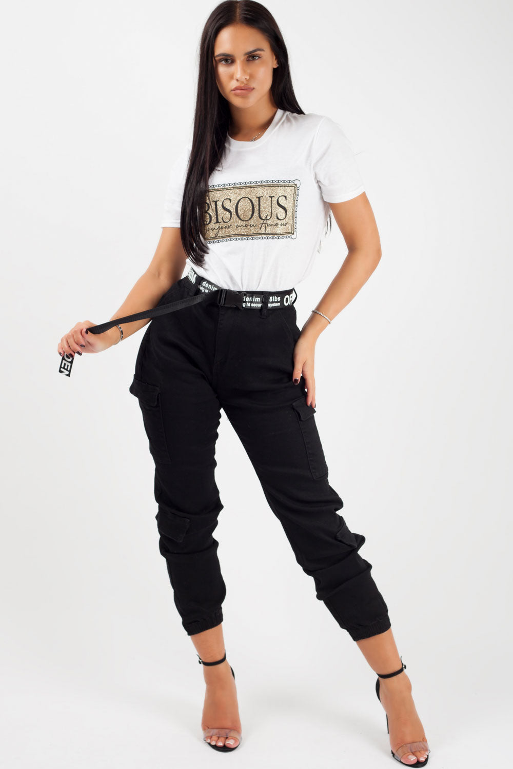 white bisous slogan top womens