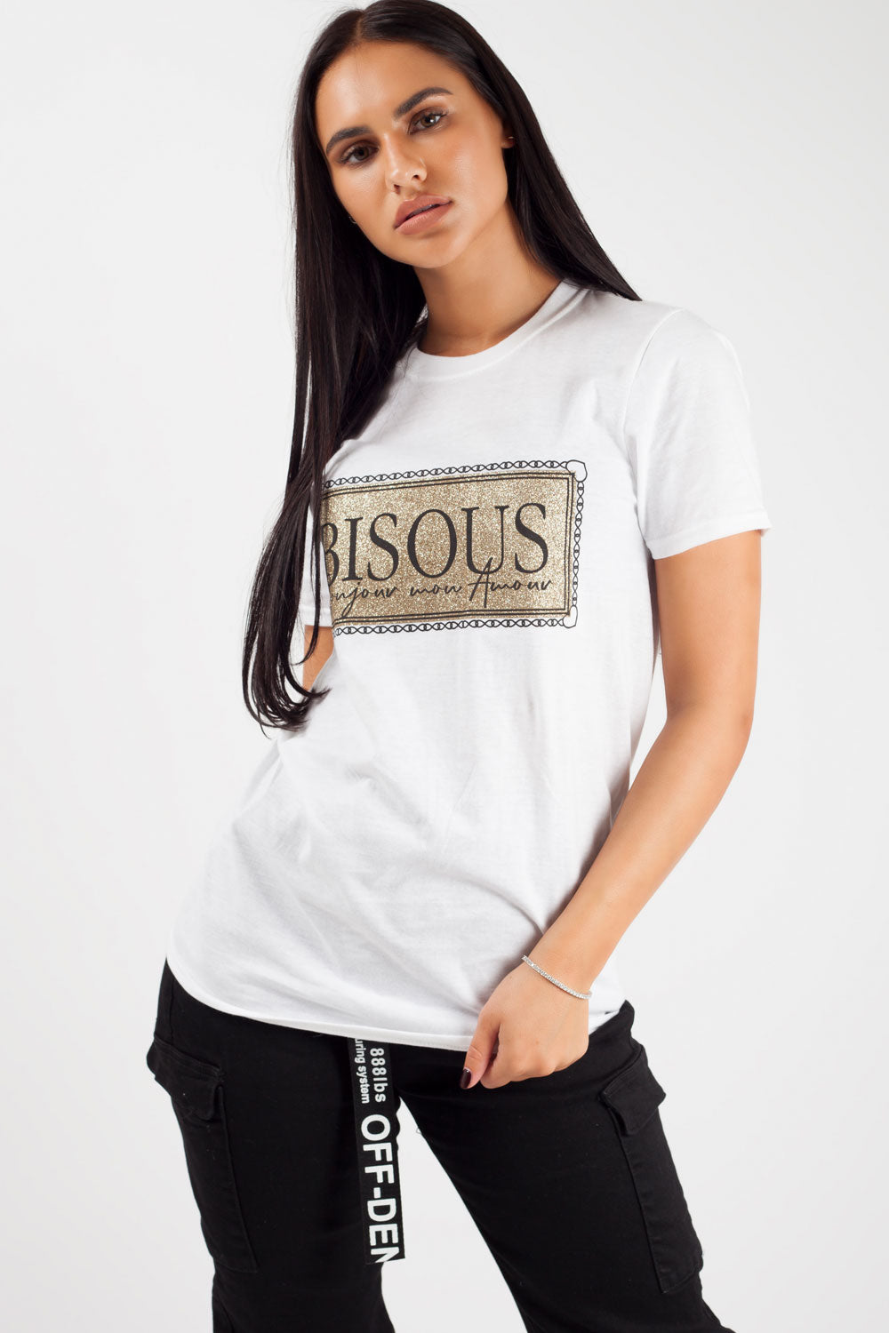 bisous slogan top white