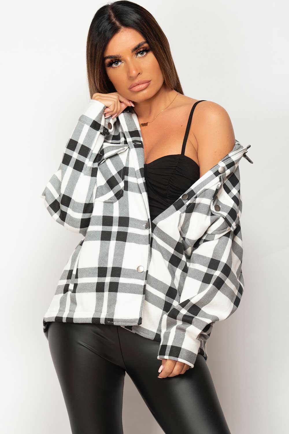oversized shacket black and white check