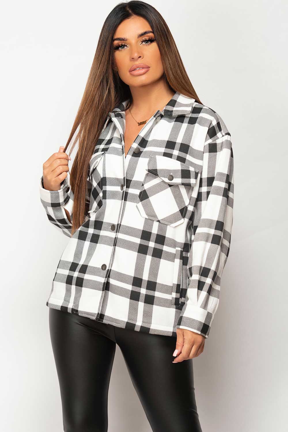 oversized trucker jacket shacket black and white check