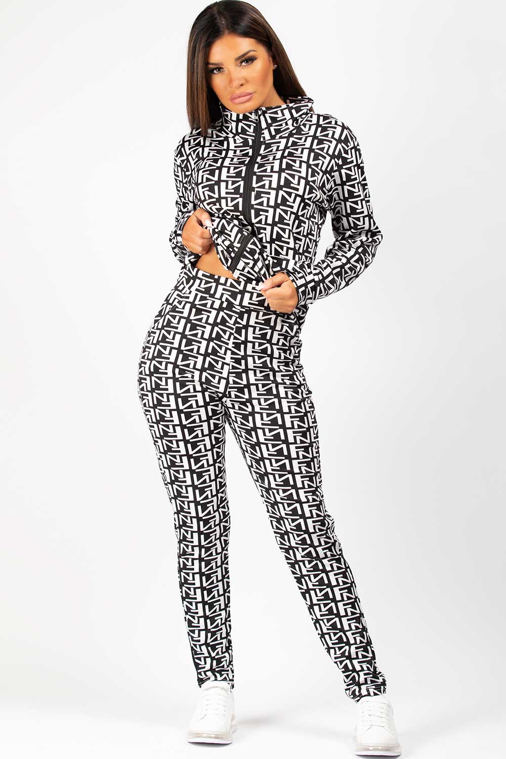 black and white fendi inspired loungewear co ord set
