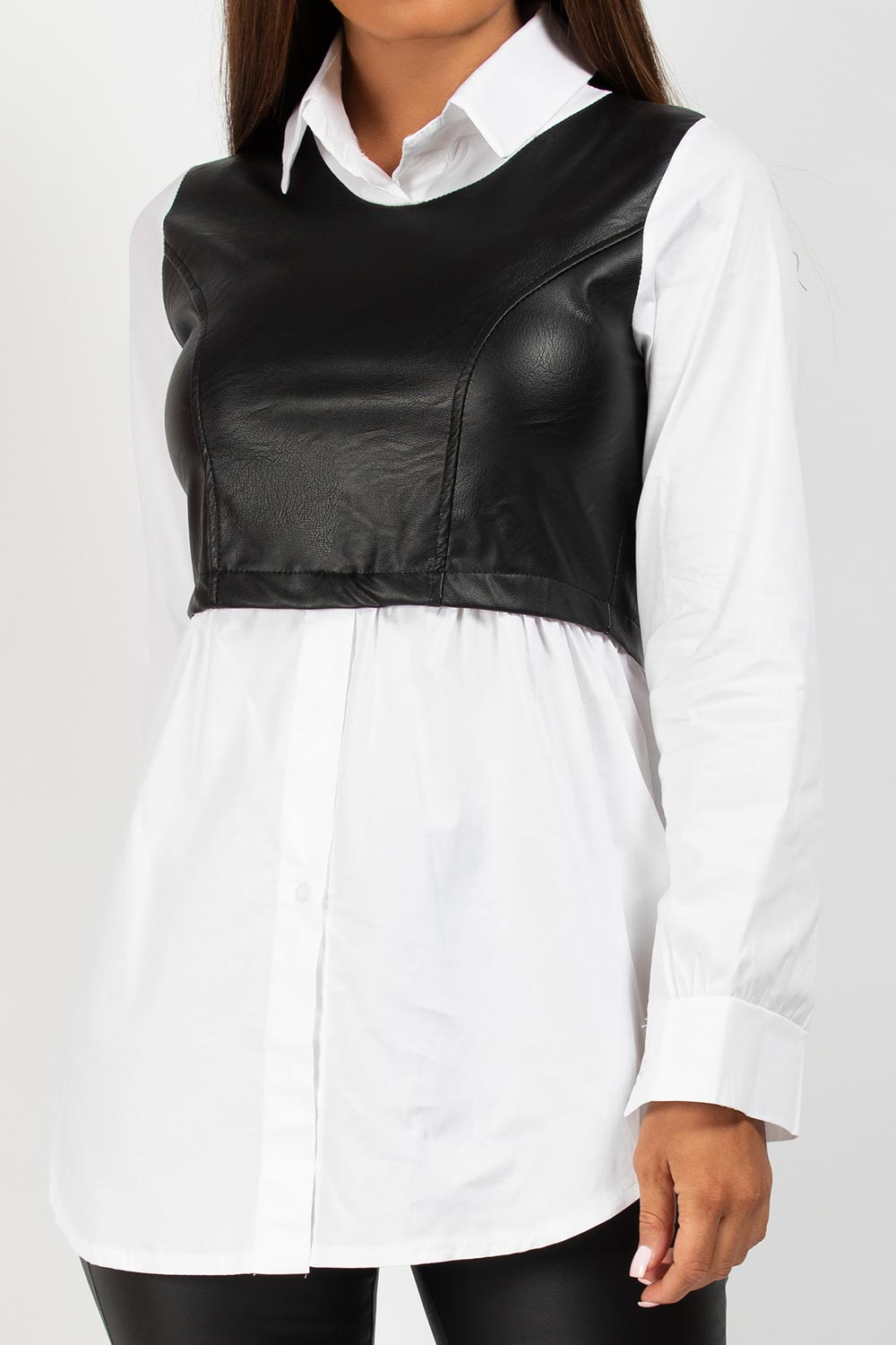 black two tone pu contrast shirt