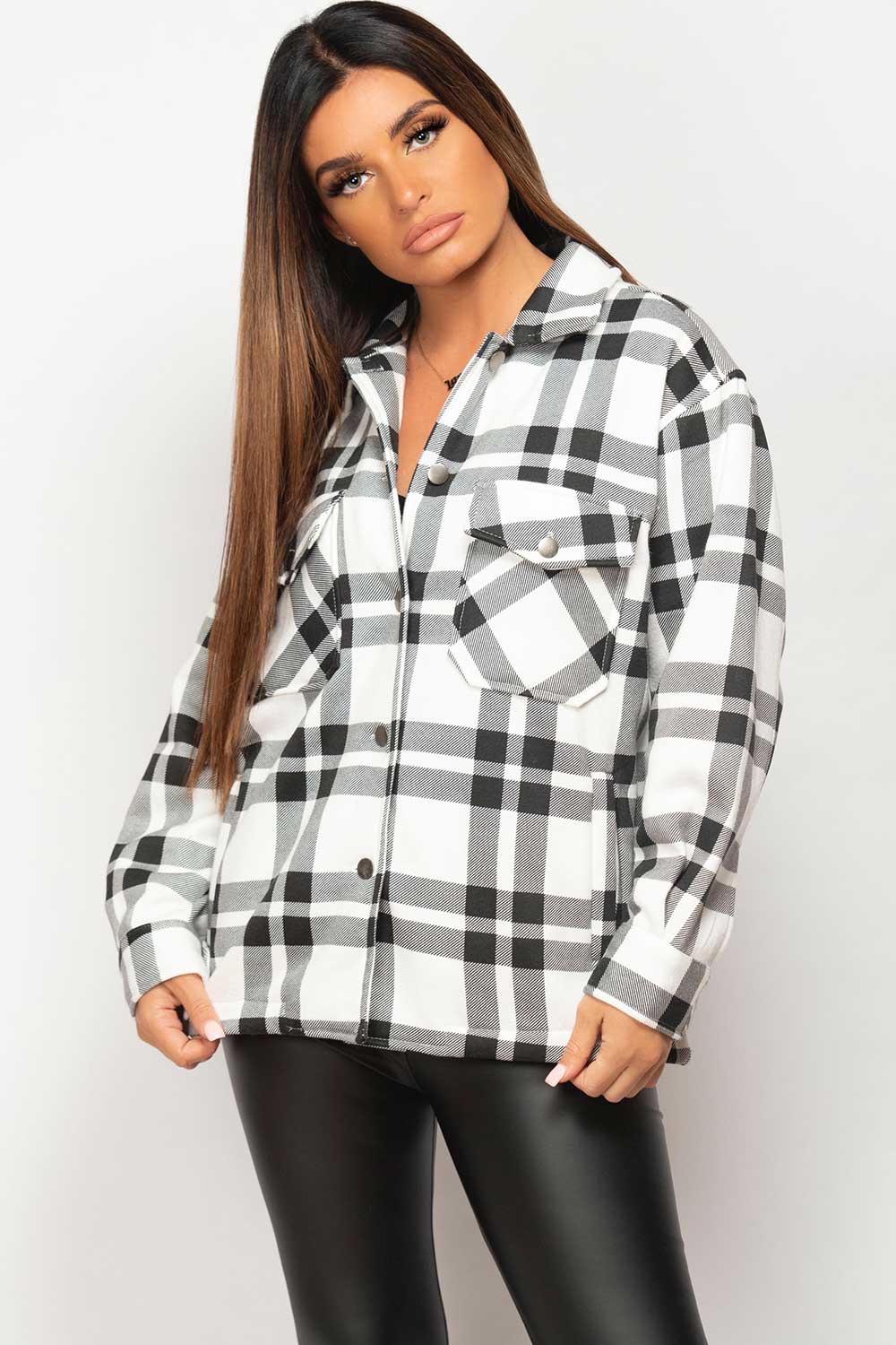 check oversized shacket trucker jacket