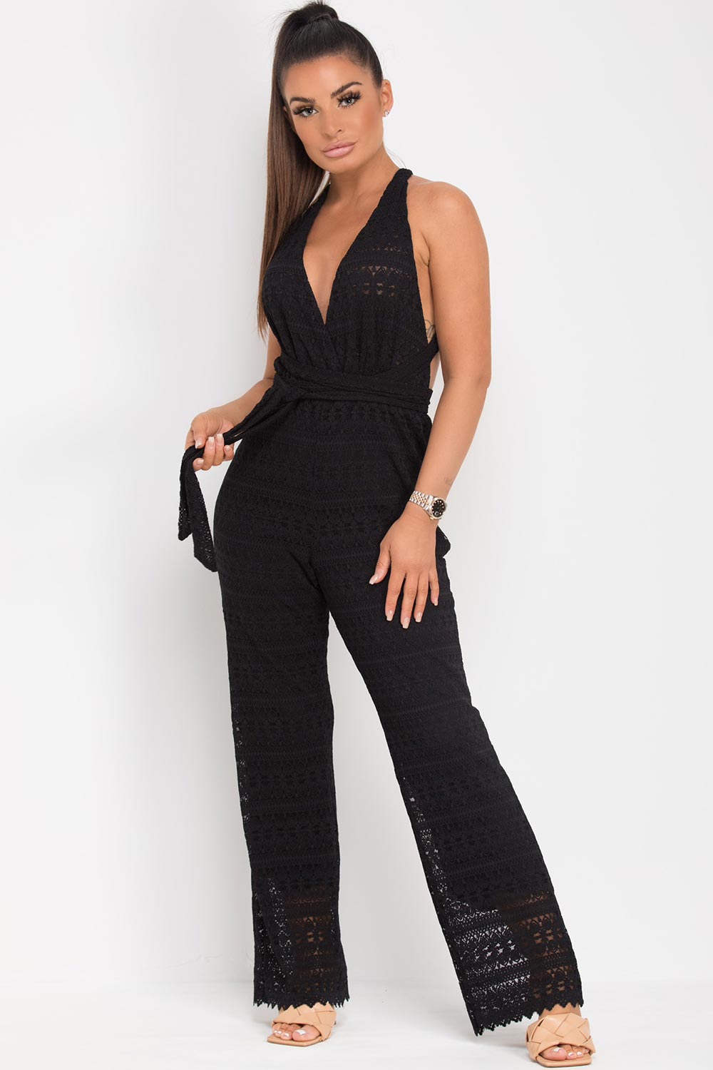 black wide leg jumpsuit