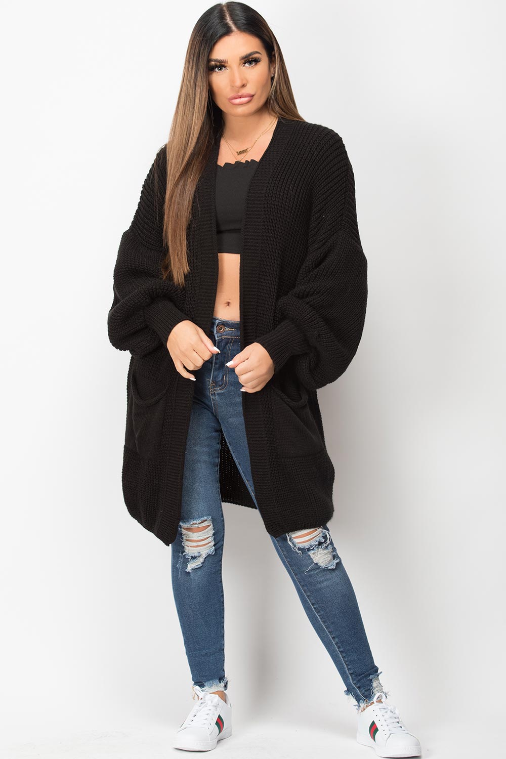 black balloon sleeve cardigan oversized