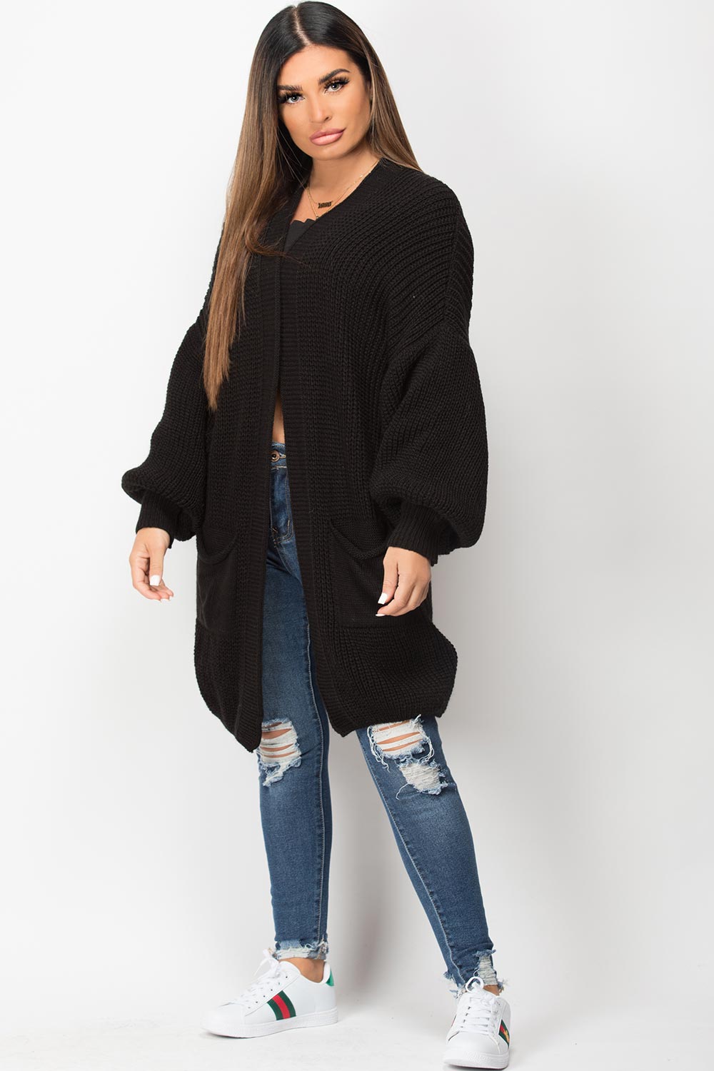 long balloon sleeve cardigan black