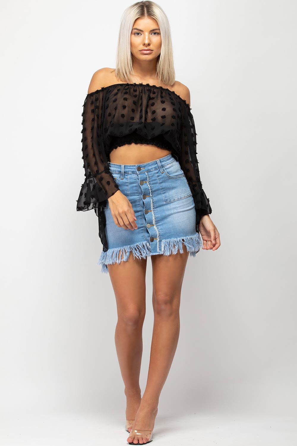 black polka dot crop top