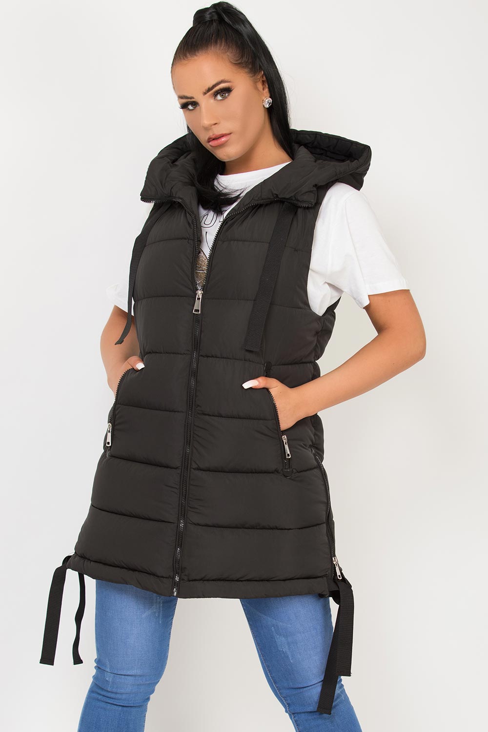 womens black puffer gilet