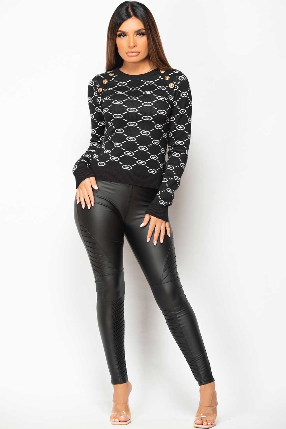 womens black jumper with gold button shoulder