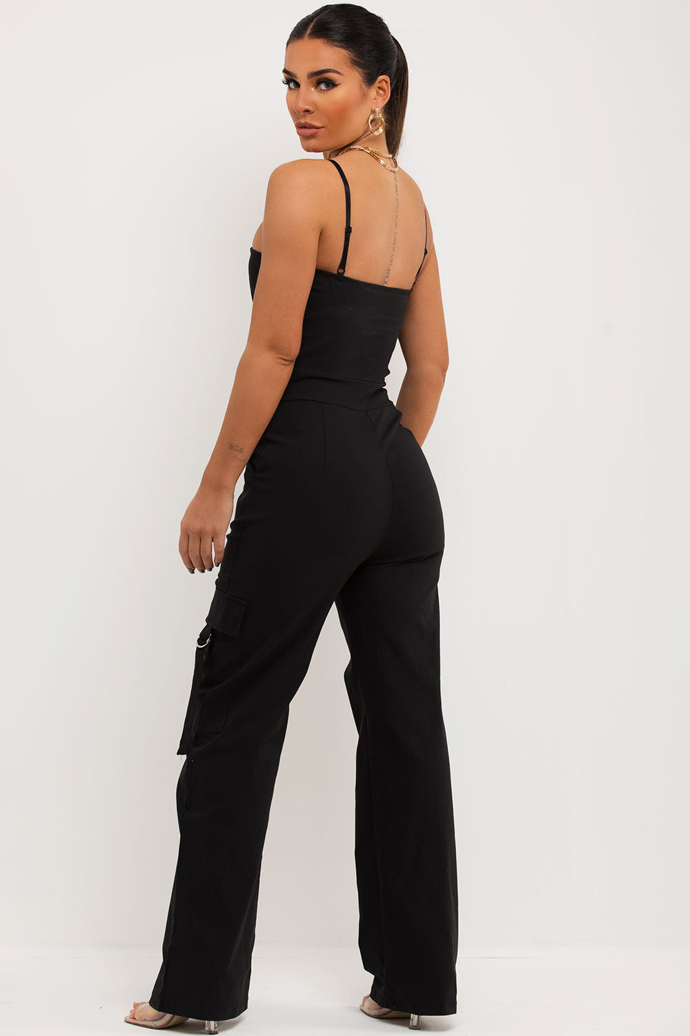 cargo pocket detail jumpsuit black