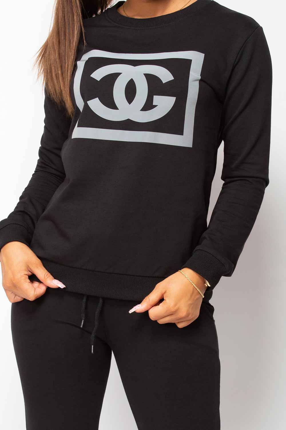 womens black cg slogan lounge set