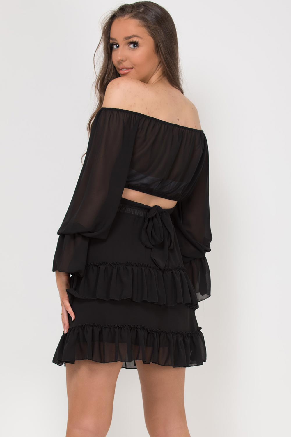 black crop top skirt set