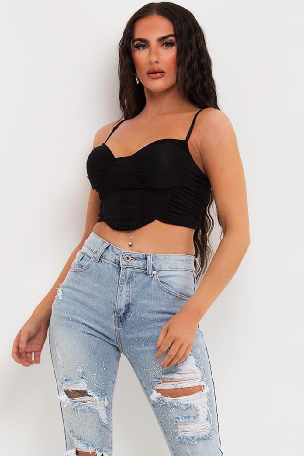 ruched cupped corset top uk