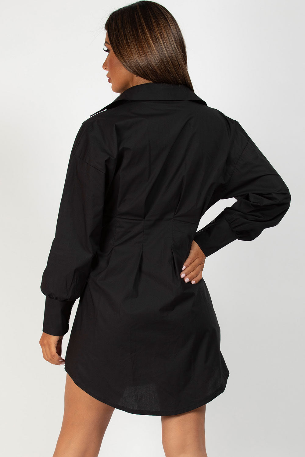 tight waist shirt dress black