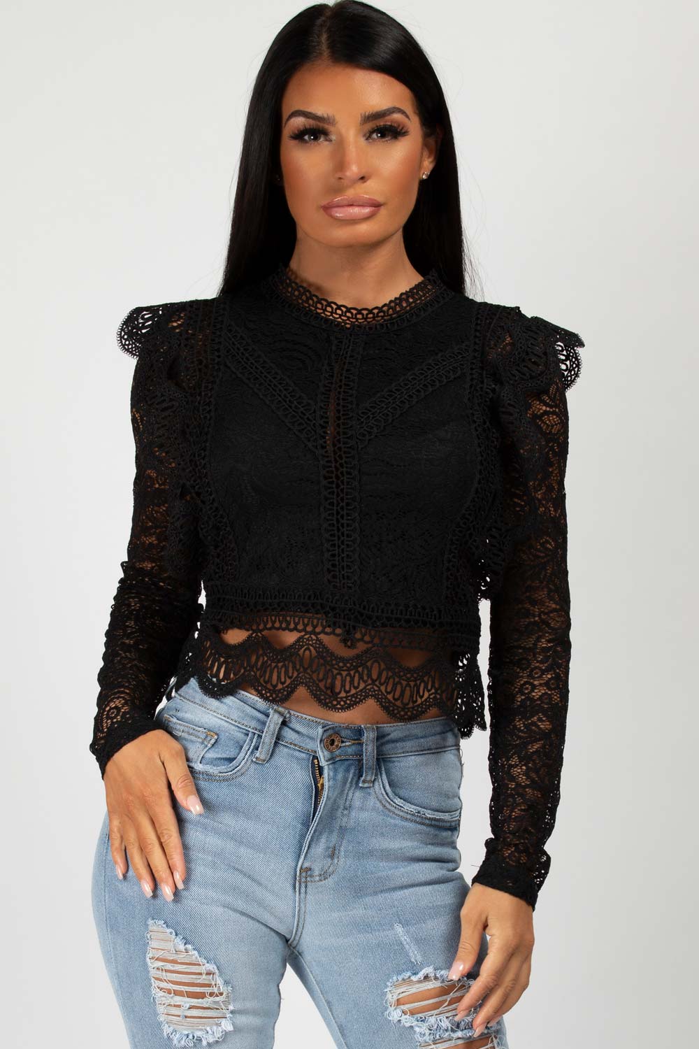 black lace long sleeve top