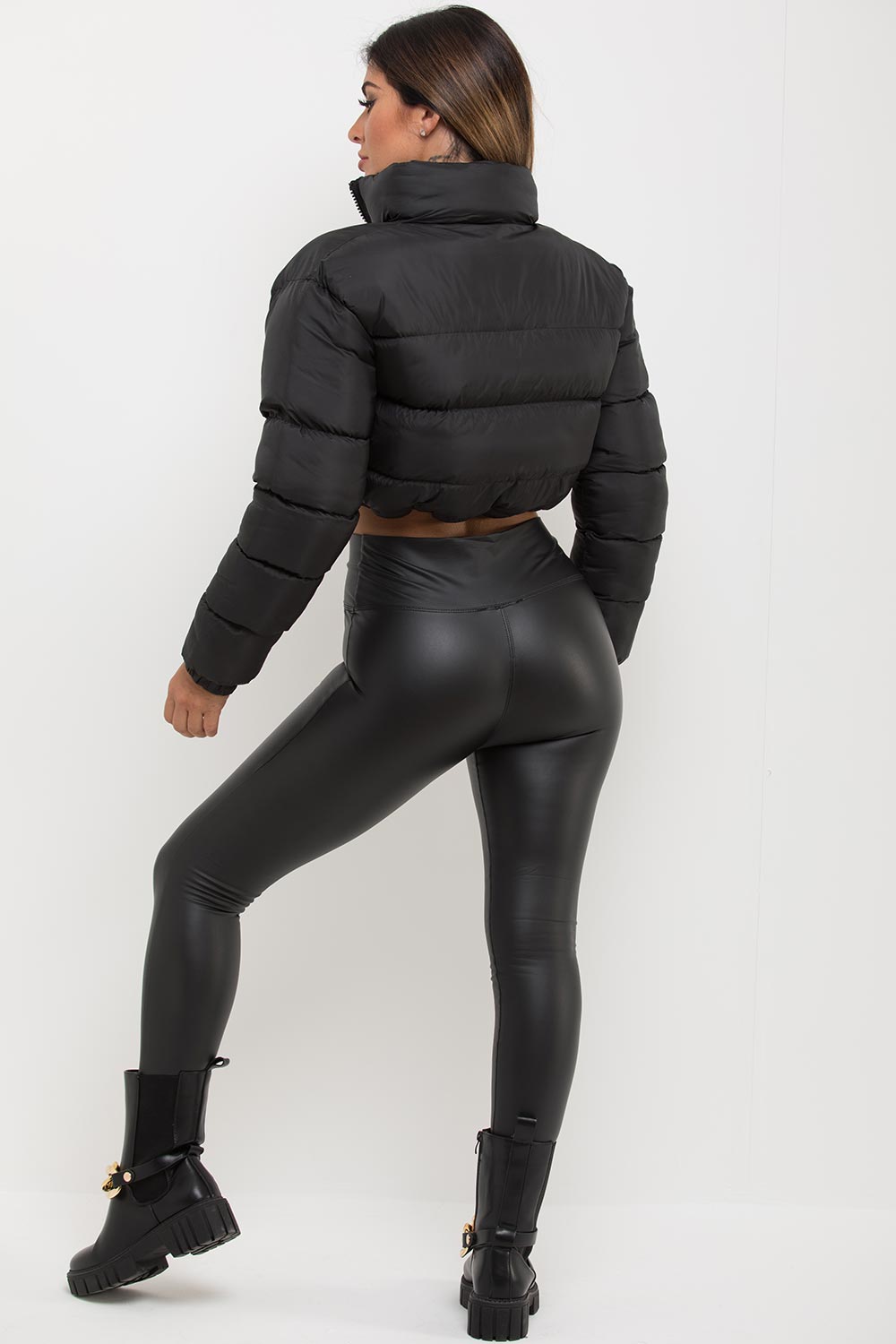 crop padded puffer jacket black