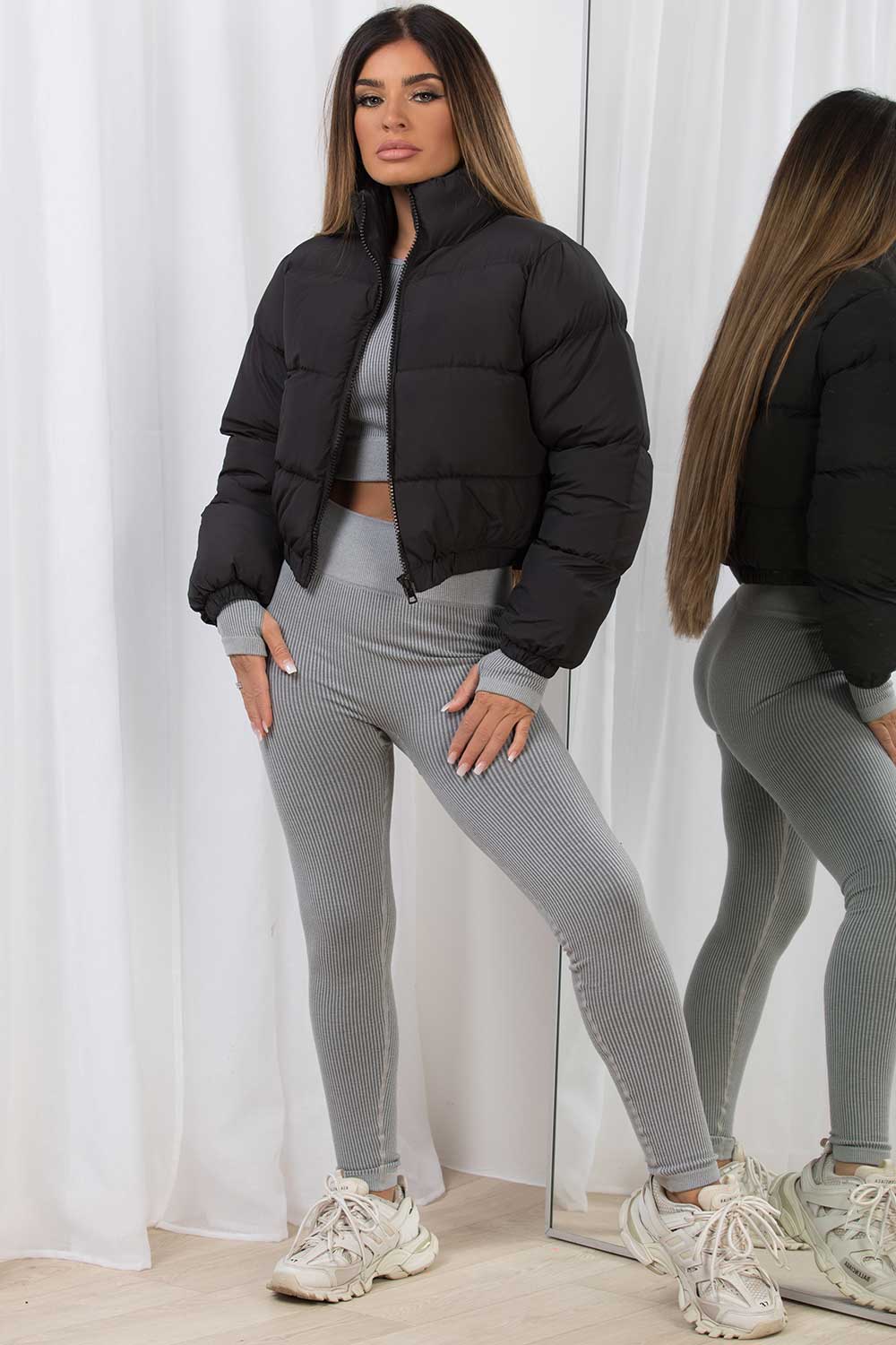 womens crop jacket black