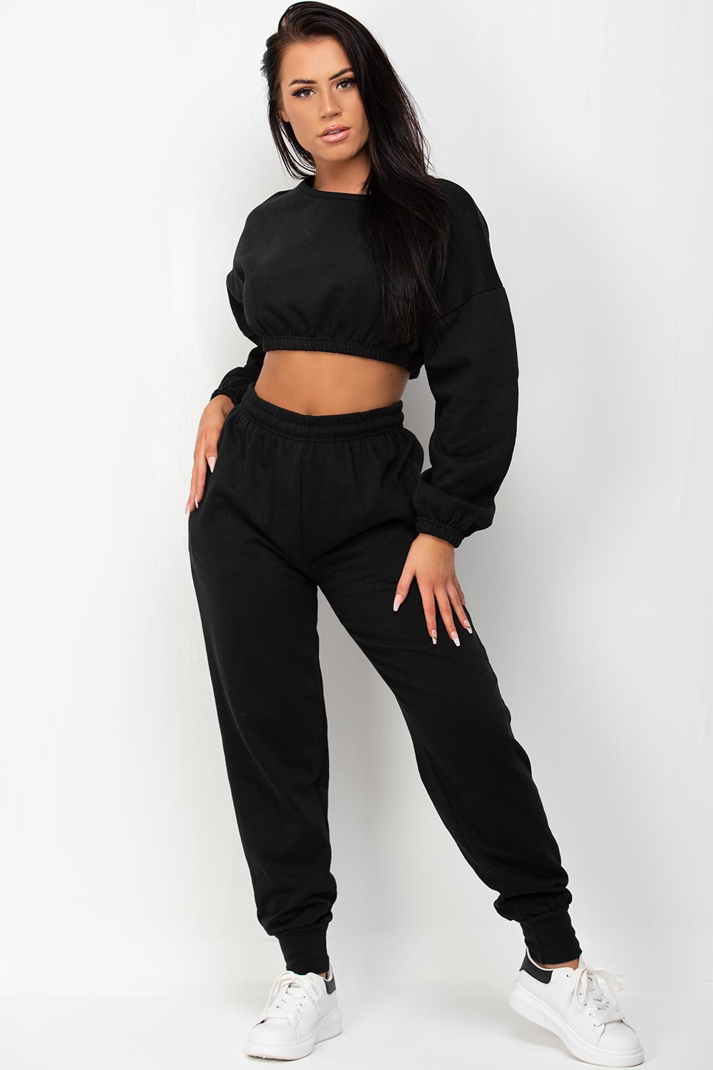 black crop sweatshirt and joggers two piece set