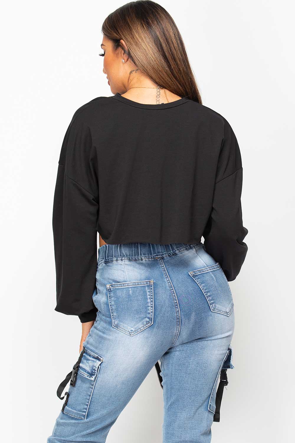 black oversized crop sweatshirt