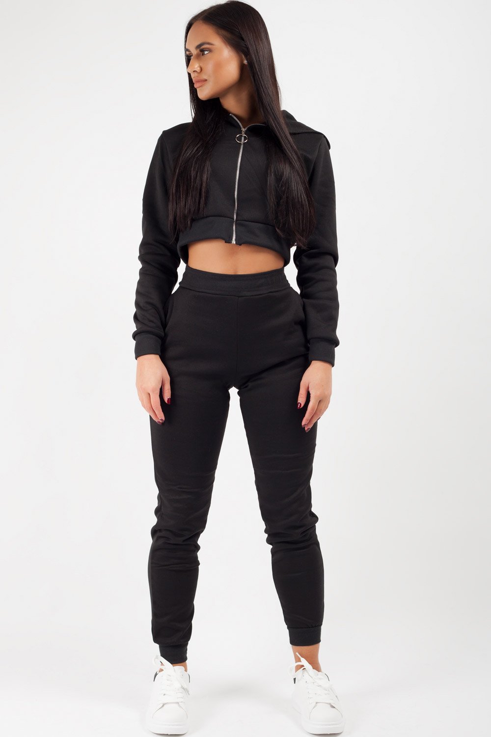 black hooded tracksuit set