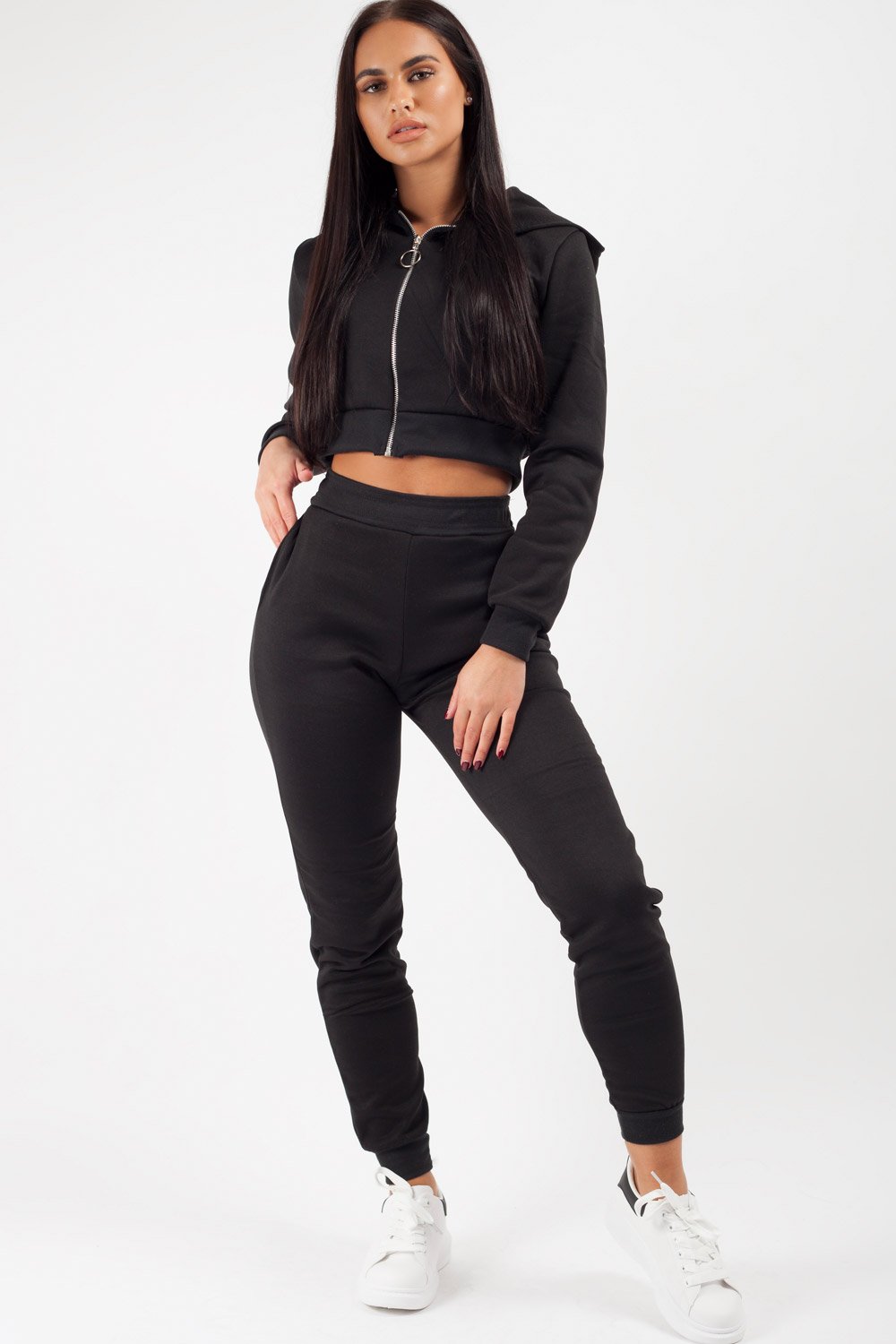 black cropped hoodie and joggers set