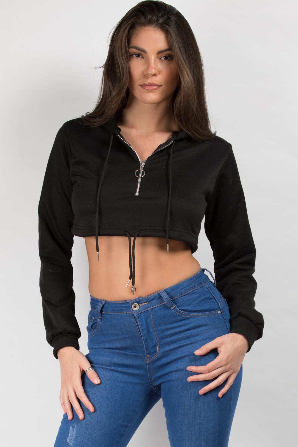 black crop zip hoodie