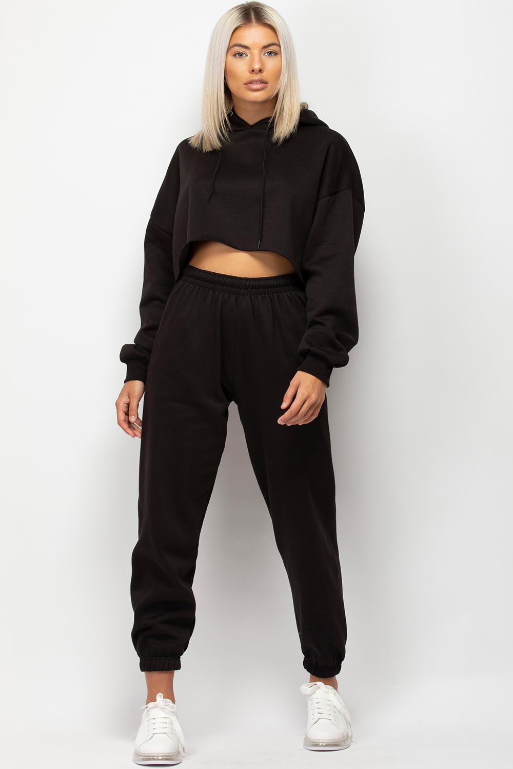black cropped hoodie and joggers set