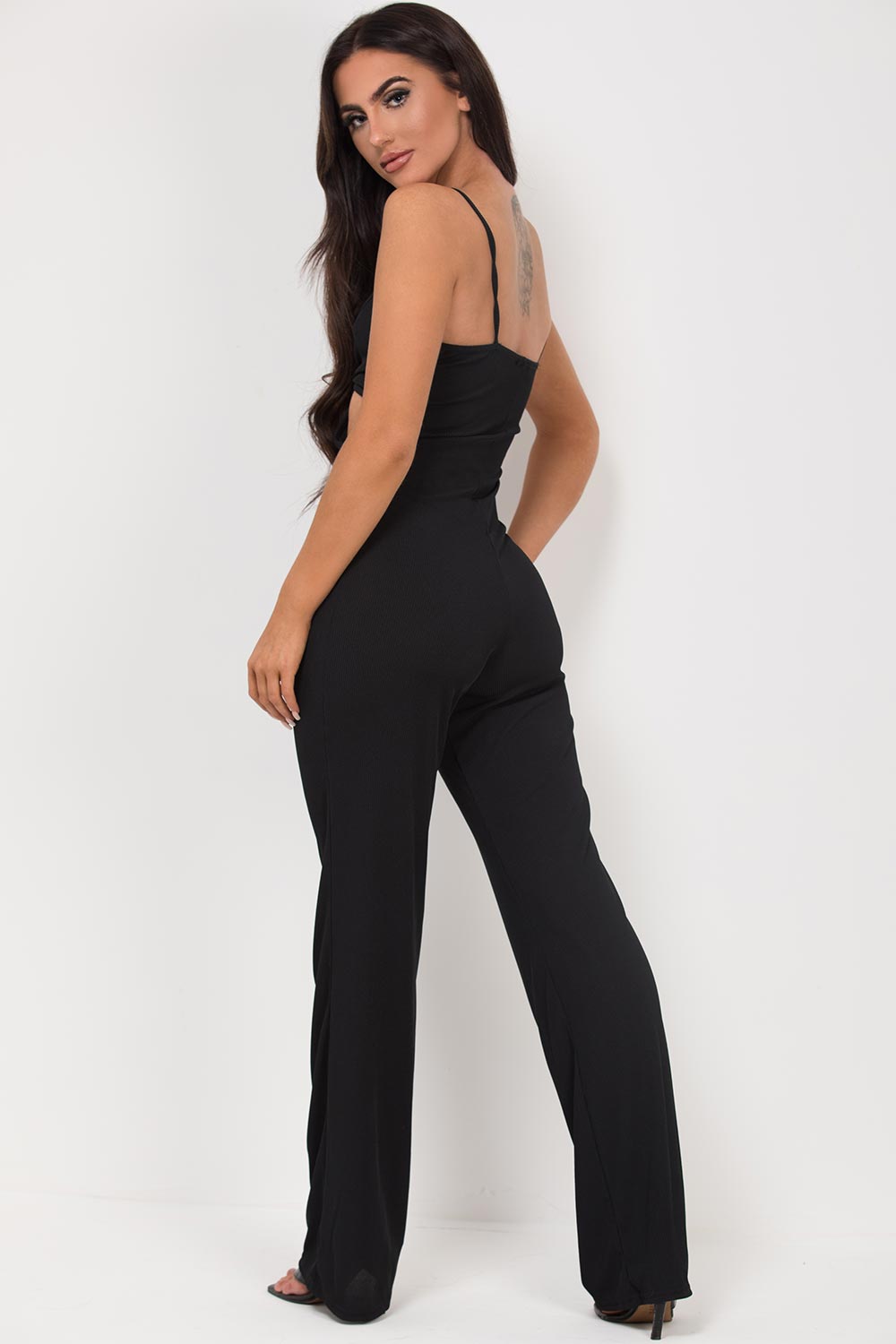 cut cut wide leg jumpsuit black