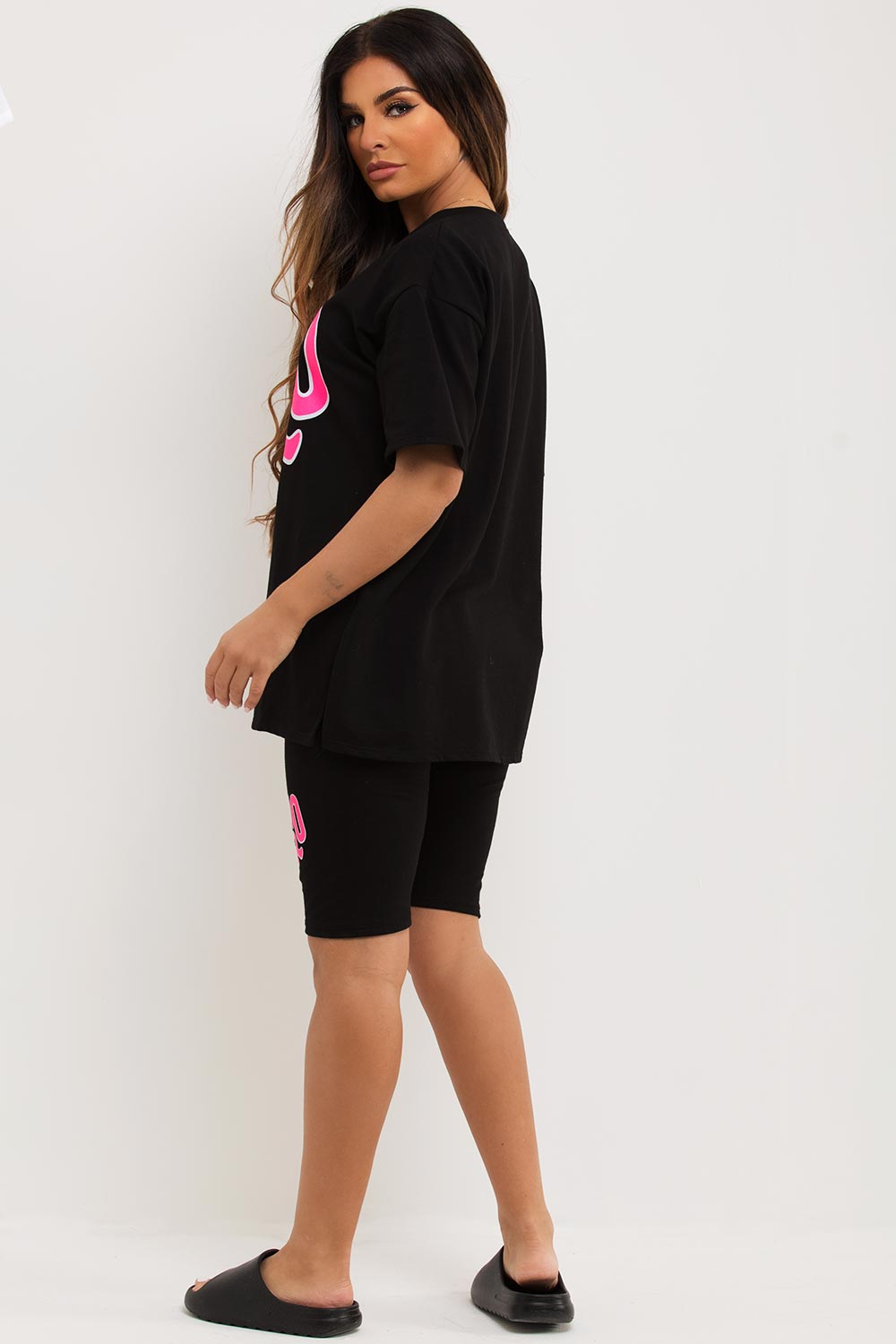 womens cycling shorts and t shirt co ord with amour slogan