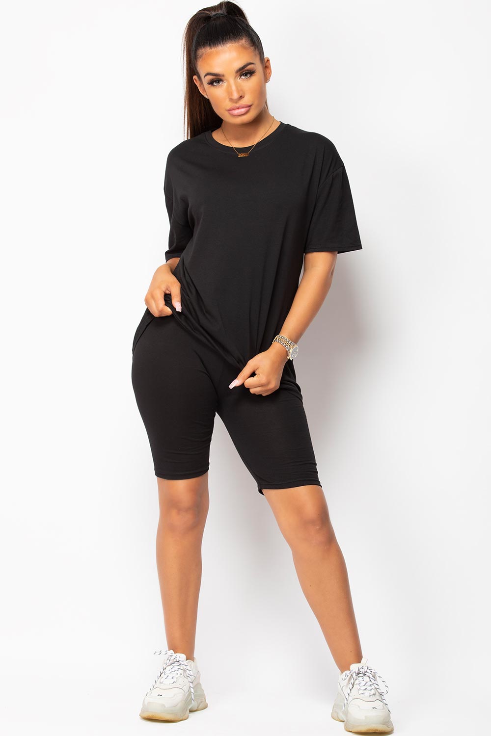 black cycling shorts and t shirt co ord