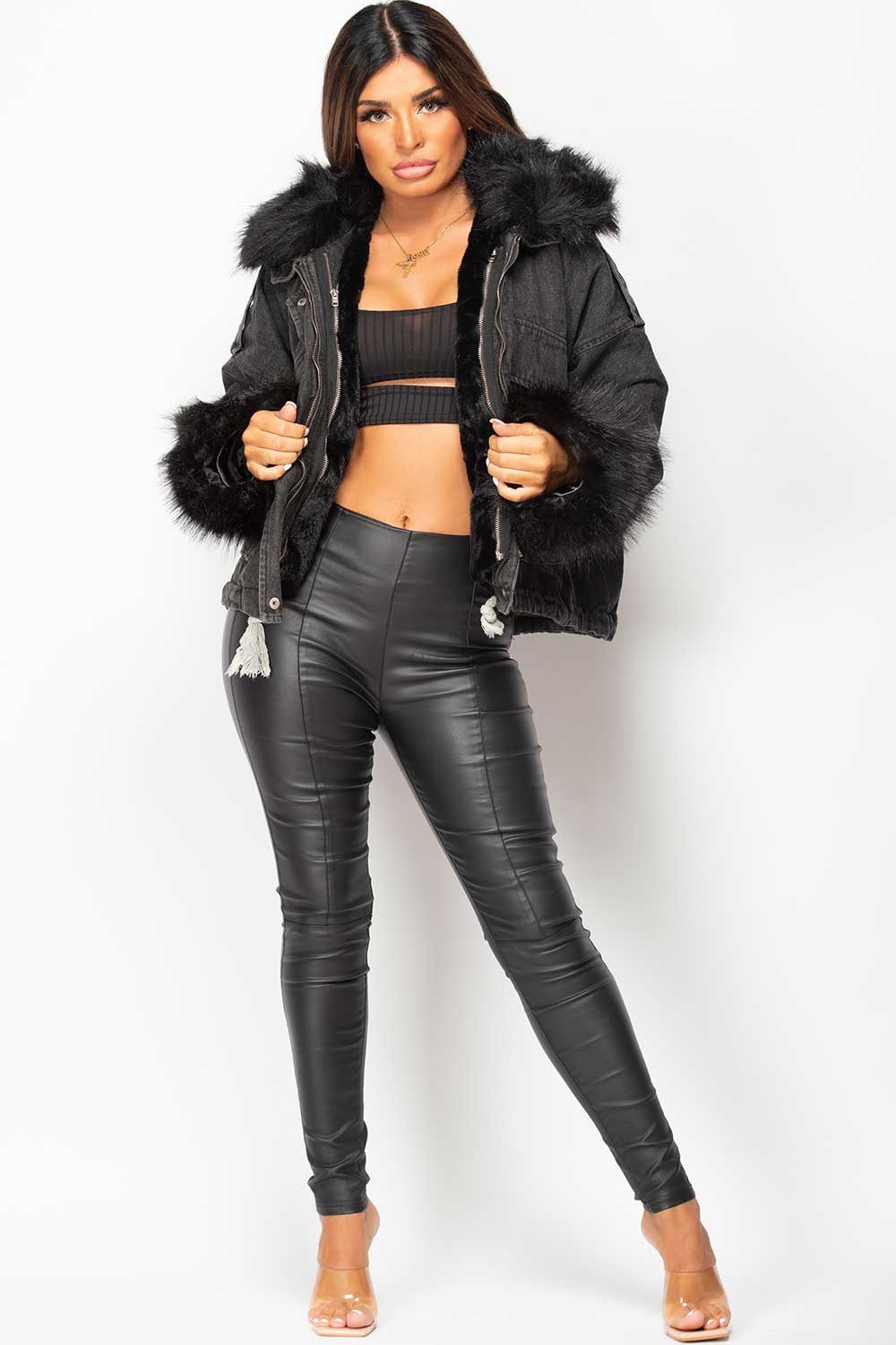 faux fur denim jacket oversized