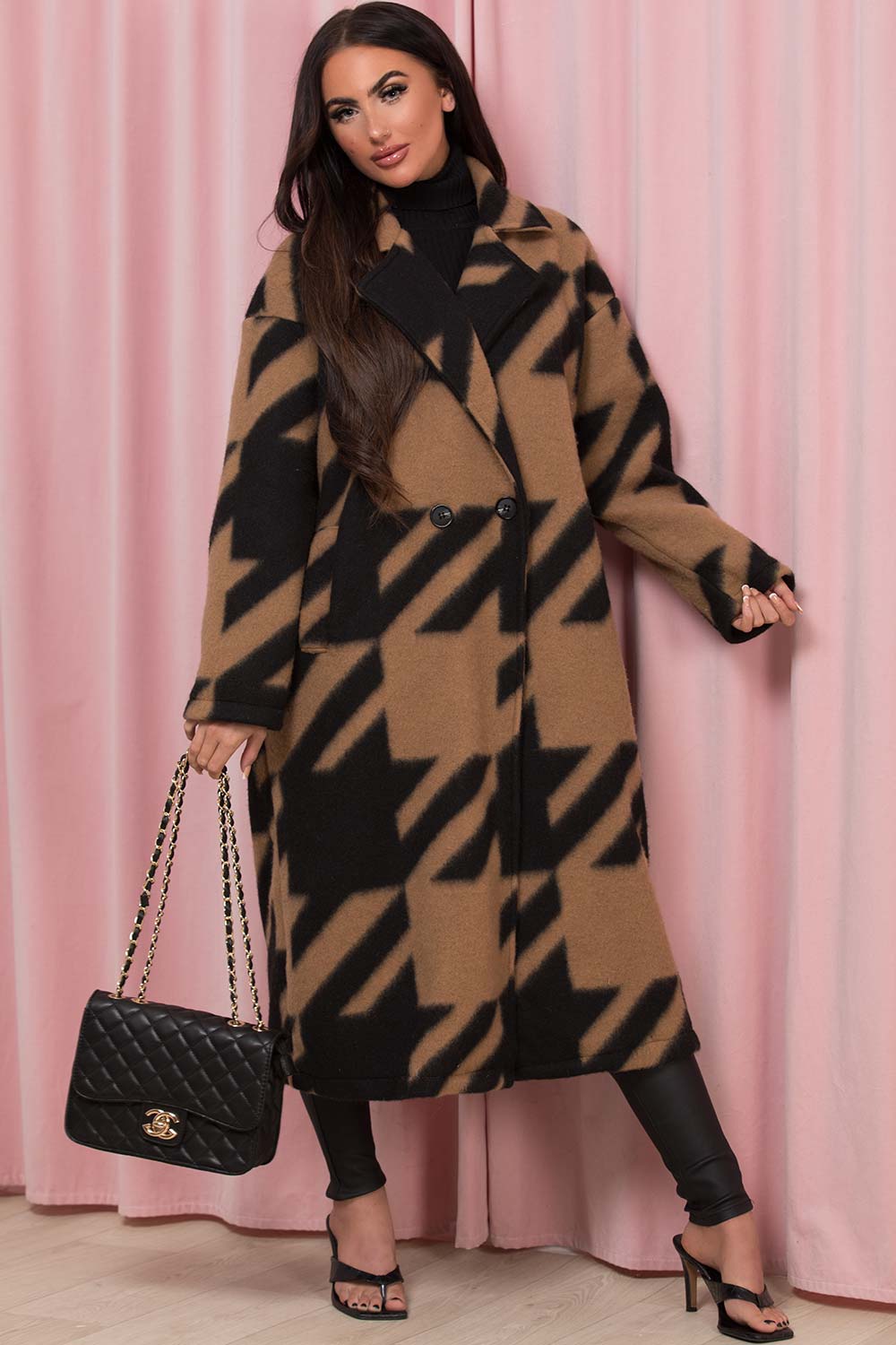 black dogtooth long coat