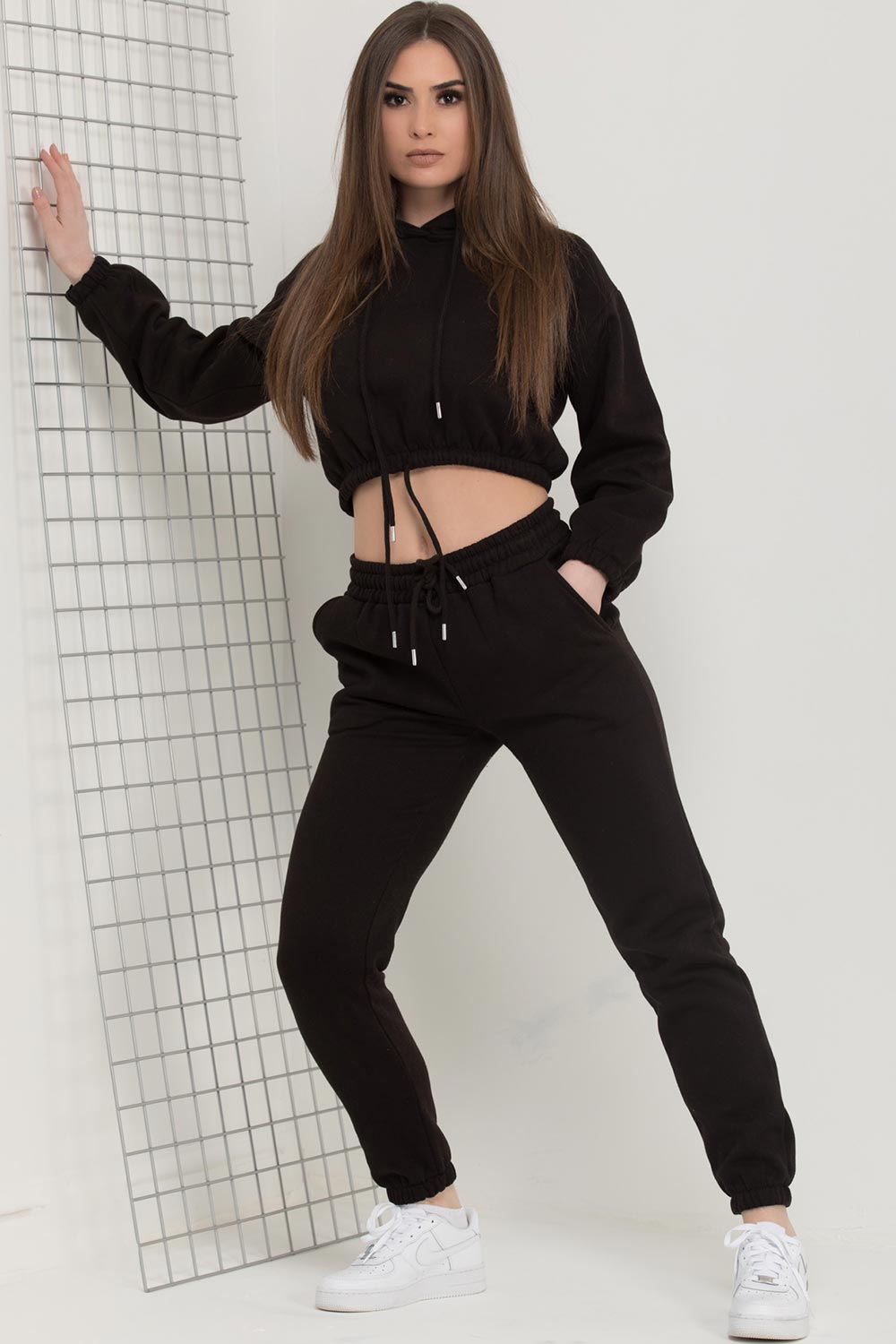 black loungewear set with drawstring waist uk
