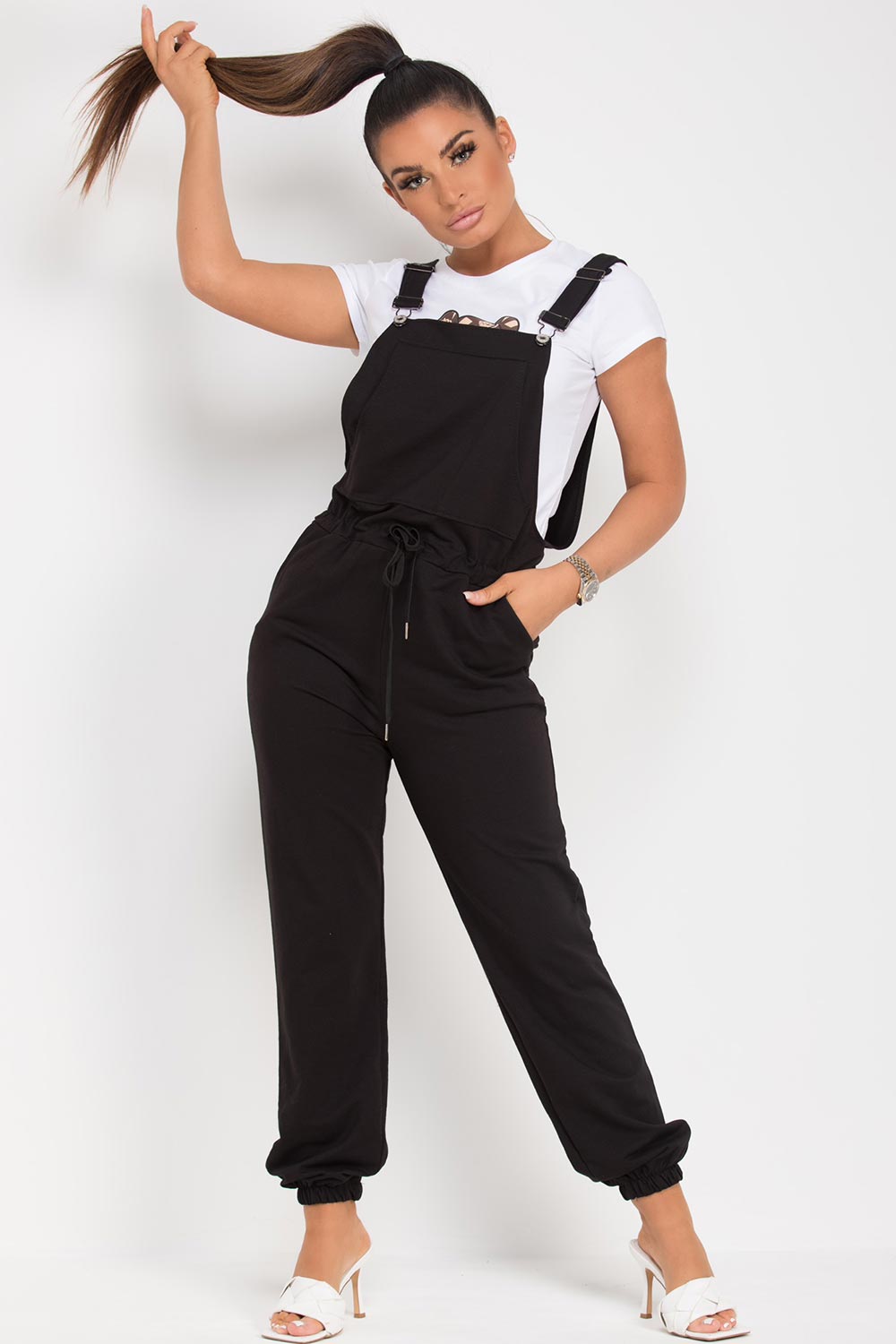 black dungaree jumpsuit romper