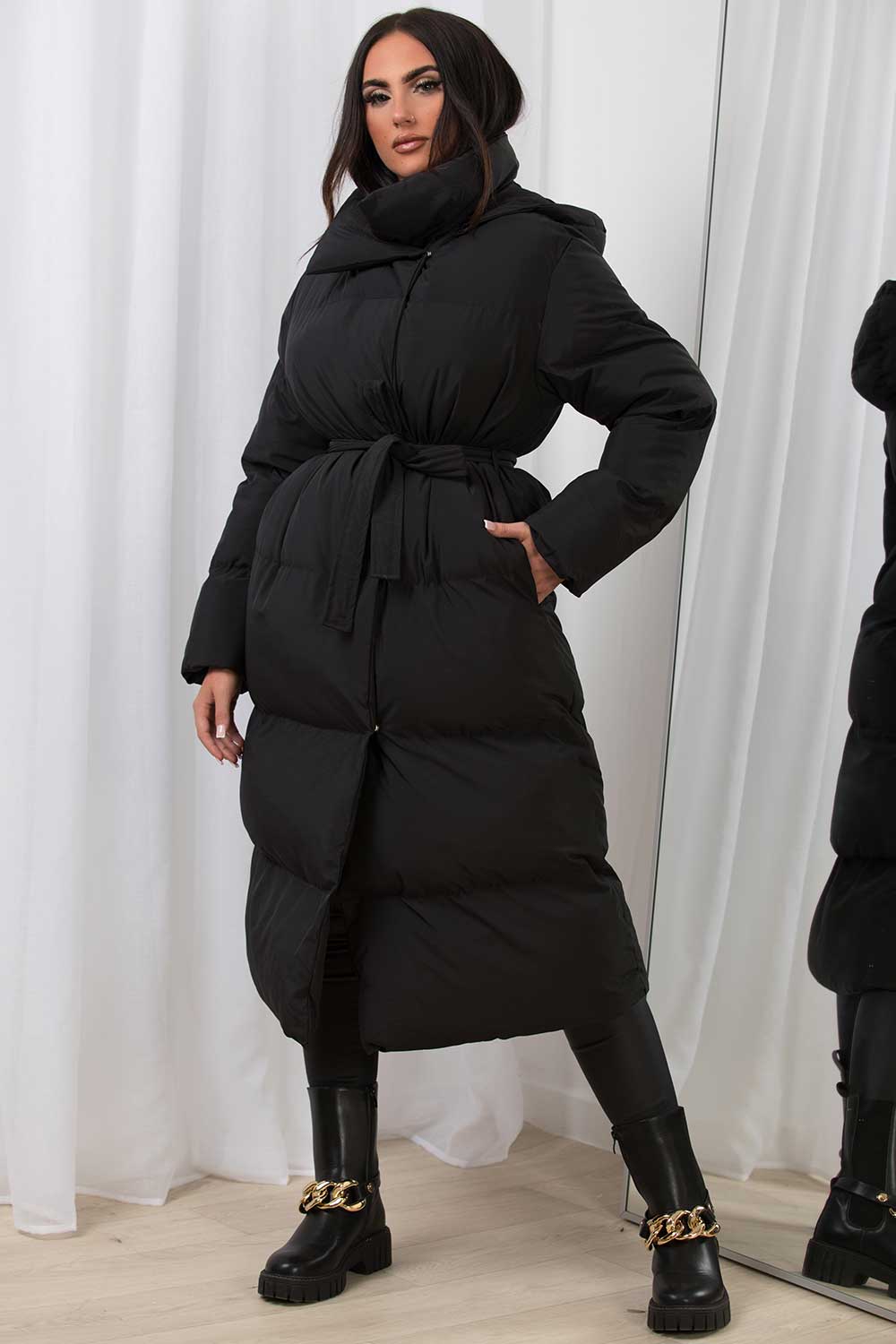 long padded puffer duvet coat black