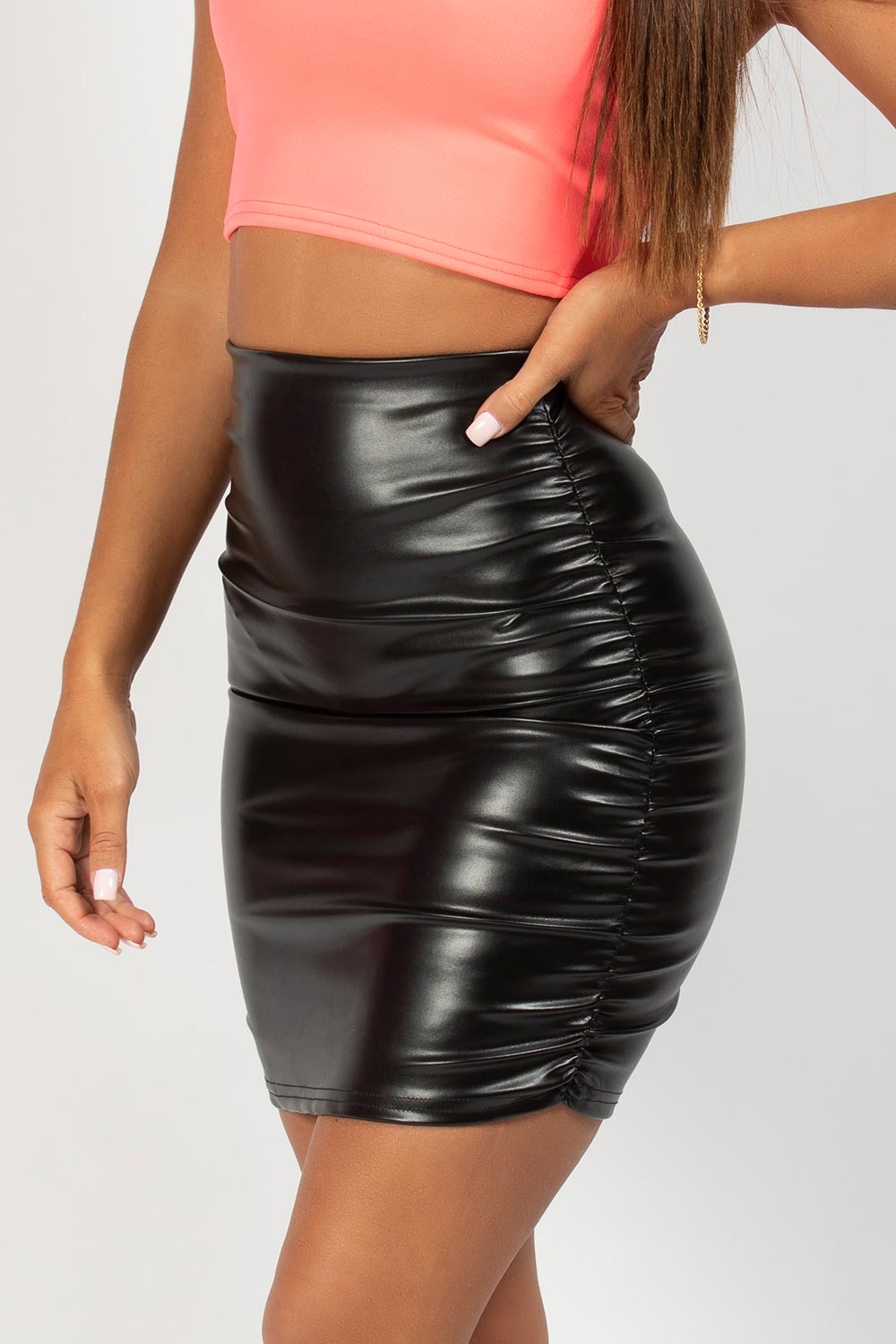 ruched side mini skirt