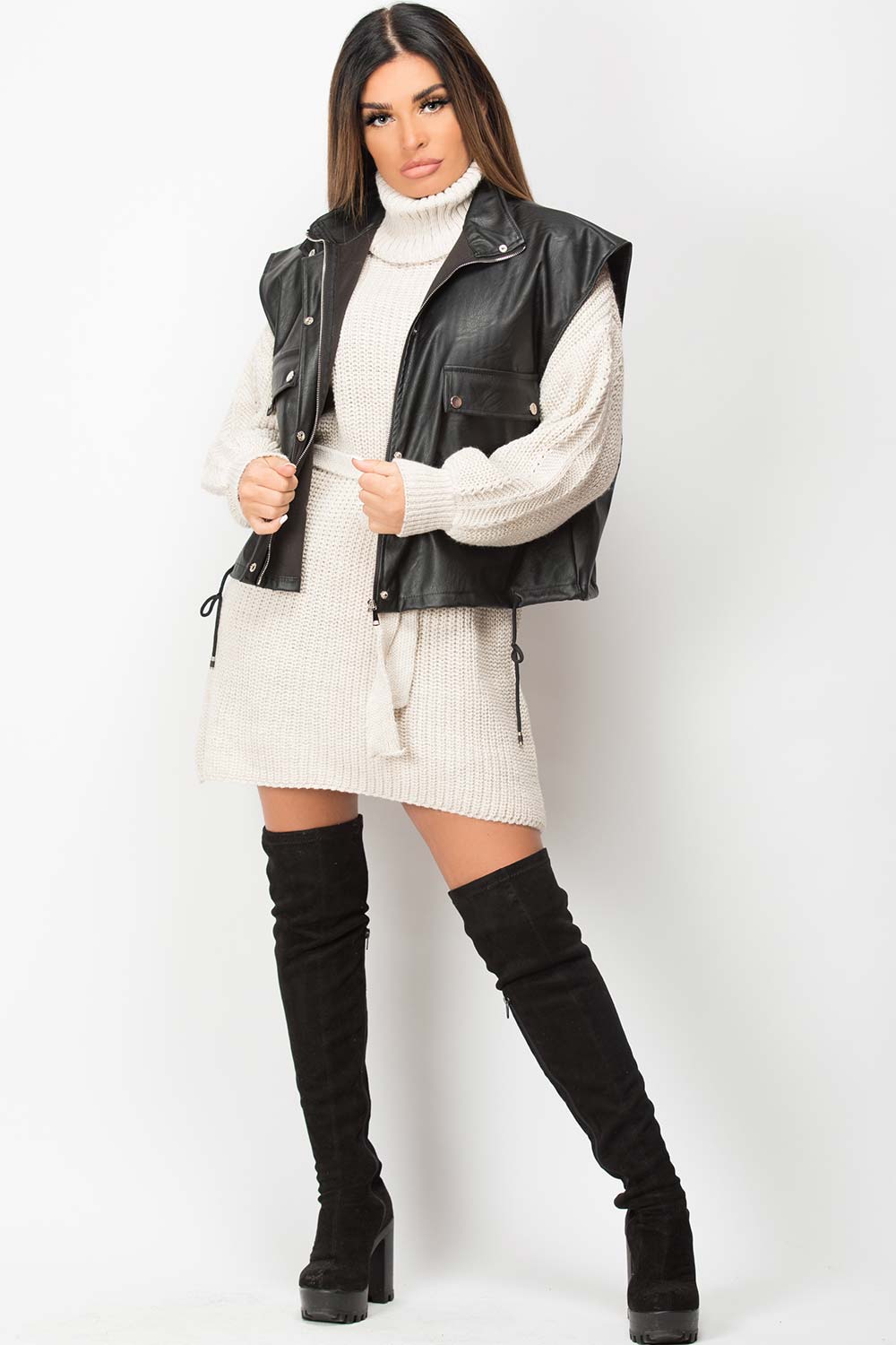 womens sleeveless pu biker jacket