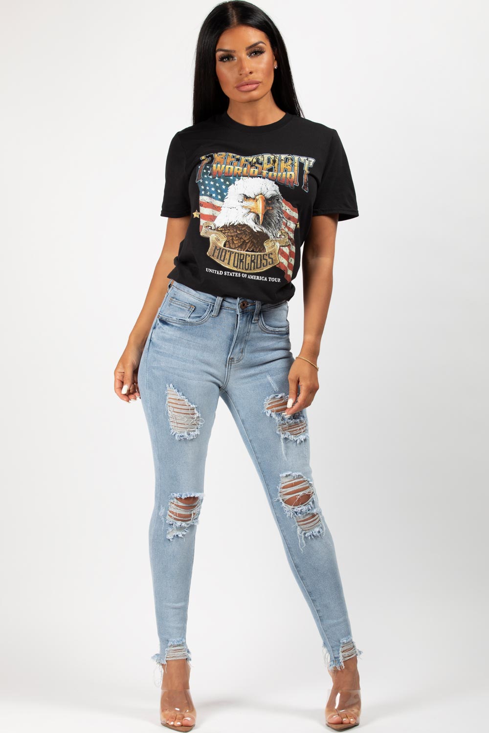 motocross free spirit slogan top black