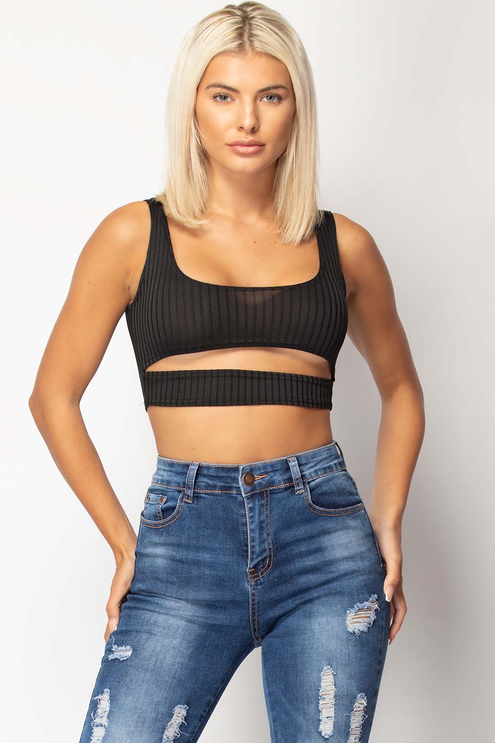 black front cut crop top uk