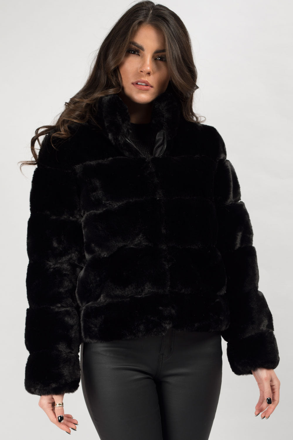 faux fur bubble coat black