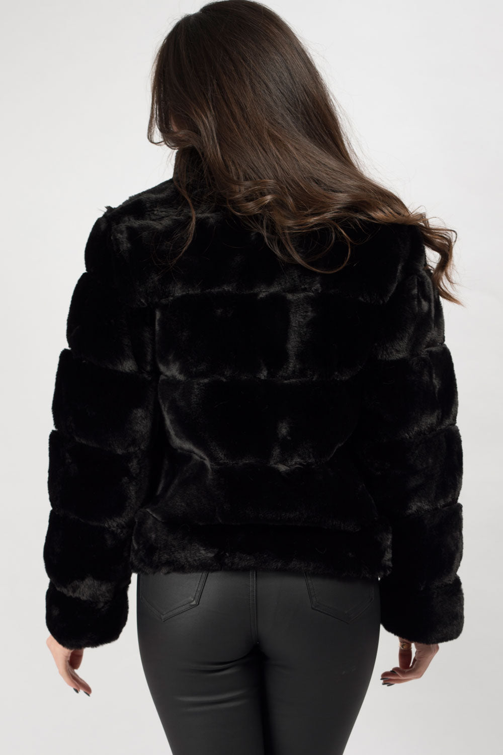 black faux fur coat