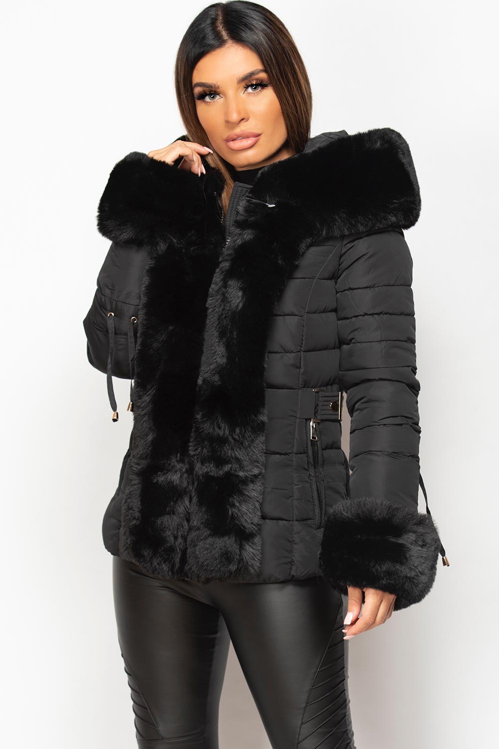 fur hooded padded puffer coat womens
