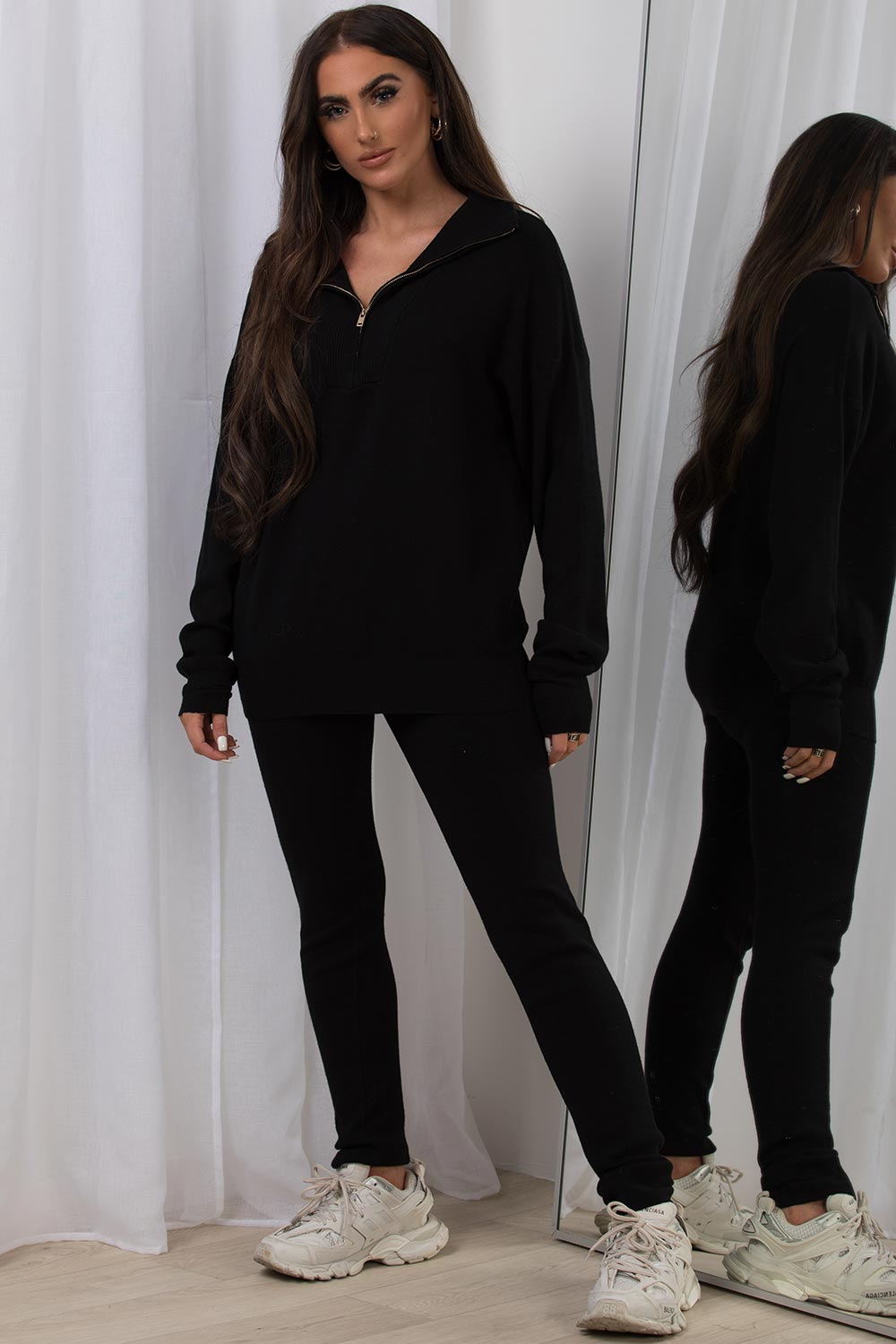knitted half zip jumper and leggings lounge set co ord
