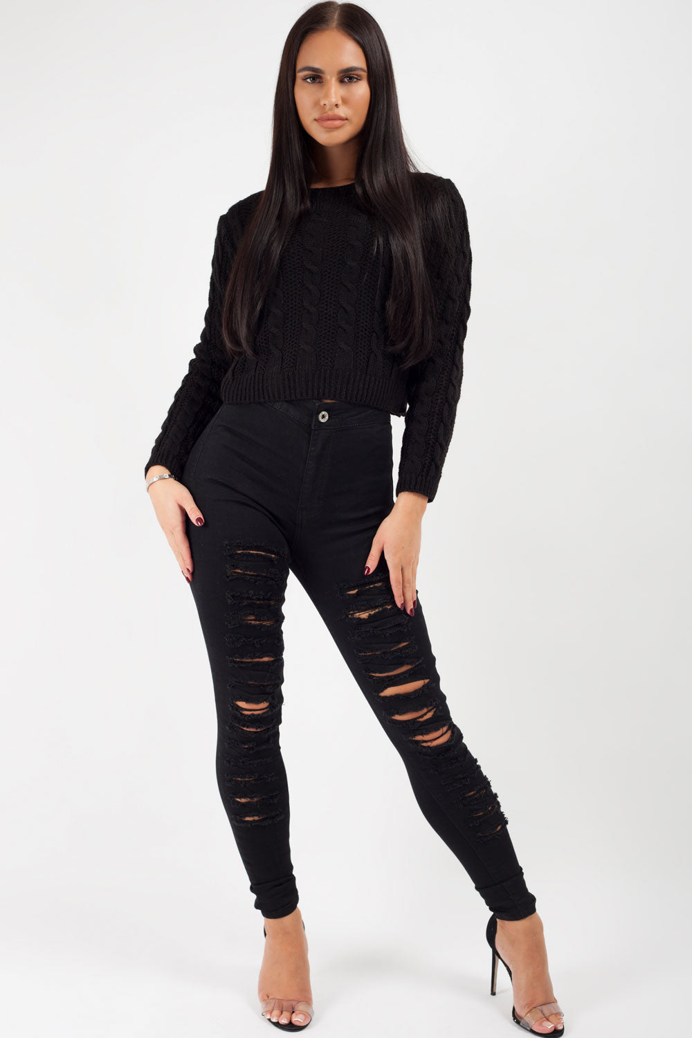 black ripped skinny jeans womens